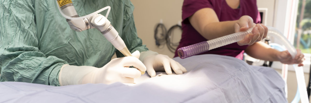 Veterinarian and staff member performing surgery at Meadowbrook Clinic.